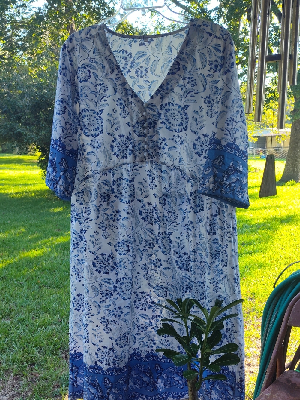 Blue Floral V-Neck Women's Dress NWOT